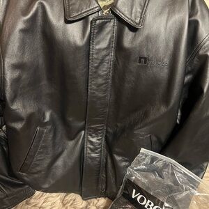 Port Authority Men Top Quality Black Leather Bomber Jacket sz XL- FREE CAP